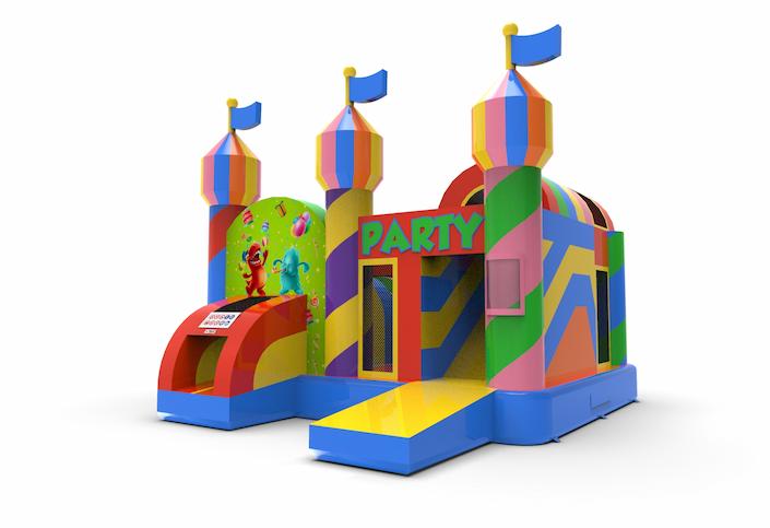 springkussen multiplay party thema met glijbaan bestellen